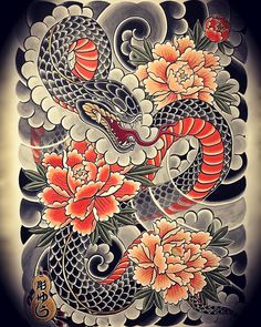 Hannya Maske Tattoo, Yakuza Style Tattoo, Snake Tattoo Meaning, Traditional Snake Tattoo, Bodysuit Tattoos, Guerriero Samurai, Tato Tradisional