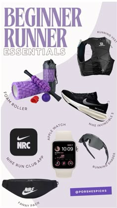 an advertisement for the nike running essentials campaign with various items and accessories on it