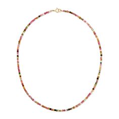 Get into the summer spirit with the Endless Summer Coral Reef Necklace! This vibrant piece features juicy watermelon tourmaline stones and gold fill beads, showcasing shades of green, pink, yellow, and orange. Inspired by the colorful sights of a bustling coral reef, this necklace is a playful addition to any outfit. Each piece is handmade in sunny Los Angeles, adding a touch of California cool to your look. One-of-a-kind with natural bead variations, these necklaces also come with a removable 2 Multicolor Beaded Tourmaline Jewelry, Bohemian Multicolor Tourmaline Necklaces, Multicolor Tourmaline Beaded Jewelry, Pink Tourmaline Necklaces With Round Beads, Multicolor Tourmaline Beaded Necklace With Faceted Beads, Multicolor Tourmaline Faceted Beads Necklace, Handmade Multicolor Tourmaline Necklaces, Pink Tourmaline Beaded Necklaces, Multicolor Tourmaline Gemstone Beads Necklaces