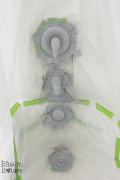 three white and green items in plastic bags