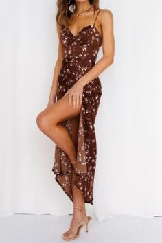 Satin floral maxi dress 100% POLYESTER Midi Dress Brown, Whiplash, Satin Maxi, Flattering Dresses, Satin Maxi Dress, Draped Fabric, Printed Midi Dress, Sheer Fabrics, Floral Maxi