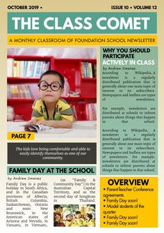 the front page of a school brochure with an image of a boy wearing glasses