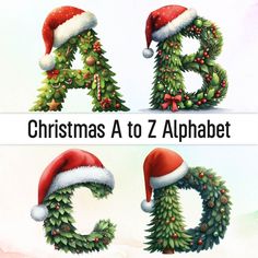 christmas font and numbers with santa hats on them, including the letter q to z