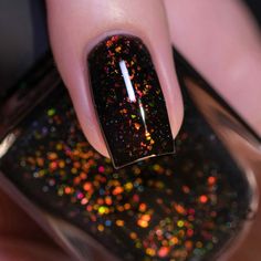 Hex - Black Jelly Shimmer Nail Polish by ILNP Black Glitter Nail Polish, Bronze Glitter Nails, Oct Nails, Masc Nails, Red Shimmer Nails, Burlesque Club, Jelly Nail Polish, Chrome Nail Polish, Nails Holiday