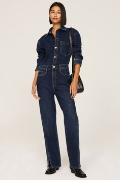 Freja Jumpsuit by DL1961 for $50 | Rent the Runway Dark Wash Full-length Denim Jumpsuit, Full-length Denim Jumpsuit For Spring Workwear, Straight Leg Overalls With Button Closure For Workwear, Relaxed Fit Full Length Denim Jumpsuit, Relaxed Fit Full-length Denim Jumpsuit, Fitted High-rise Overalls For Fall, Straight Leg Denim Jumpsuit For Work, High Rise Fitted Overalls For Fall, Fitted High Rise Overalls For Fall