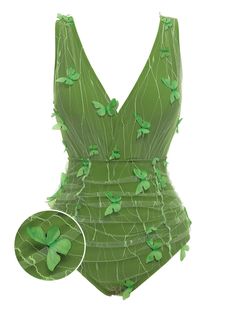 Green 1960s 3D butterfly Lace Patchwork Swimsuit – Retro Stage - Chic Vintage Dresses and Accessories Mesh Swimsuit, Retro Stage, Fringe Flapper Dress, 50th Clothing, Retro Swimsuit, 3d Butterfly, Best Swimsuits, Standard Dress, Green Swimsuit