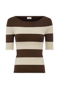 The Theo Top has an elegant high neckline and is patterned with classic chocolate and cream stripes. It's cut from stretch-knit and is designed for a close fit. Style yours with high-rise denim. Boat neckline 3/4 length sleeve Bra friendly Chocolate and cream knit Material: 92% Viscose 8% Elastane Made in China How To Style A Maxi Dress, Design Your Own Shoes, Sable Coat, Australian Fashion Designers, Feather Dress, Style Maxi Dress, High Rise Denim, Boat Neckline, Brown Dress