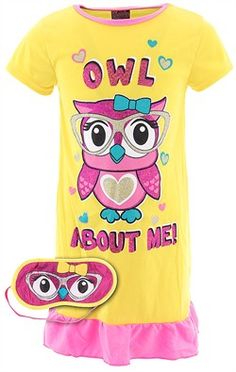 Owl About Me Yellow Nightgown Sleep Mask for Girls Owl About Me, Yellow Nightgown, Nightgown Sleep