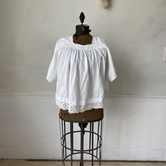 French CHOIR shirt Vintage White Blouse with lace  RARE Beautiful textile from France by TheTextileTrunk on Etsy Cotton Broderie Anglaise Cottagecore Tops, Cottagecore Cotton Tops With Broderie Anglaise, Cottagecore Broderie Anglaise Cotton Tops, Cotton Peasant Top With Lace Trim For Daywear, Broderie Anglaise Lace Top For Daywear, Cotton Lace Patchwork Top For Daywear, Cotton Tops With Lace Trim For Daywear, Cotton Tops With Crochet Trim For Daywear, Cotton Lace Top Blouse For Daywear