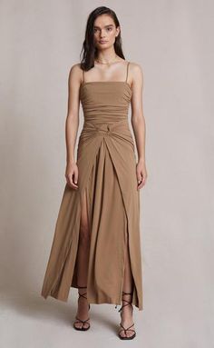 Front Splits, Beige Heels, Woman Reading, Summer Styles, Dress Styles, Bridal Party, New Collection, One Shoulder Formal Dress, Celebrity Style