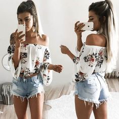 Fabric:+Chiffon Item+Type:+Tops Sleeve+Length:+Long+Sleeve Color:+Photo+Color Size:+S,+M,+L,+XL Pagoda Sleeve, Casual Blouse Shirts, Rock Outfit, Summer Fashion Trends, Mini Shorts, Fashion Week Street Style, Tunic Shirt, Cute Summer Outfits, Edgy Outfits