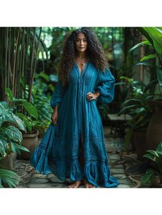 Women Elegant Dresses, Women's Linen Retro Ethnic Style Oversized Comfortable Breathable Dress Holiday Comfortable Casual Long Shirt Dress Blue Bohemian Maxi Dress For Fall, Peasant Style Boho Dress For Beach In Fall, Bohemian Maxi Dress For Fall With Relaxed Fit, Peasant Boho Dress For Beach In Fall, Blue Boho Beach Dress For Fall, Traditional Long Sleeve Boho Print Dresses, Bohemian Long Sleeve Billowy Maxi Dress, Relaxed Fit Bohemian Tunic Maxi Dress, Peasant Style Flowy Long Sleeve Boho Dress