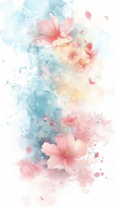 watercolor painting with pink flowers on white background