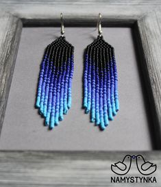 Blue beaded earrings Seed bead earrings Long earrings Native Blue Beaded Fringe Drop Earrings, Blue Tassel Drop Earrings With Dangling Beads, Blue Beaded Fringe Dangle Earrings, Blue Dangle Earrings With Beaded Fringe, Blue Tassel Earrings With Dangling Beads, Blue Dangle Earrings With Black Beads, Elegant Blue Tassel Earrings With Beaded Fringe, Blue Beaded Tassel Dangle Earrings, Blue Beaded Tassel Drop Earrings