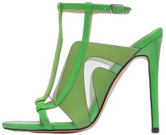 Summer T-strap Sandals With 4-inch Heel, Green Leather Heels With Single Toe Strap, Leather T-strap Sandals With Padded Heel, Spring T-strap Sandals With Sculpted Heel, Fitted Green Leather Sandals, Summer T-strap Sandals With Sculpted Heel, Green Leather Sandals With 4-inch Heel, Green Patent Leather High Heel Sandals, T-strap Heels With Leather Sole For Party