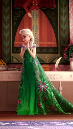 the frozen princess is dressed in green