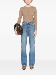 SANDRO logo-patch Jeans | Blue | FARFETCH IN Patch Jeans, Denim Belt, Wardrobe Edit, Yoko London, Patched Jeans, Brown Sweater, Exclusive Fashion, Ski Wear, Lady Dior