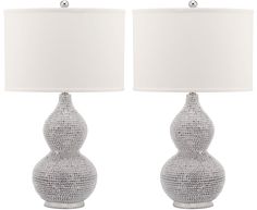 pair of silver table lamps with white shade