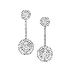 Elevate your style to new heights with the Geraldo 2.95 Carat Diamond White Gold Invisible Setting Earrings, a true masterpiece of jewelry design. These stunning earrings feature 2.95 carats of round diamonds, all set in a combination of invisible and pavé settings. The diamonds used in these earrings are of the highest quality, with a VS-VVS/F grade, and the earrings are crafted from the finest 18k white gold for a timeless and elegant look. These earrings' unique invisible setting technique cr Gia Certified Drop Diamond Earrings For Formal Occasions, Classic Halo Design Earrings For Formal Occasions, Round Halo Design Formal Earrings, Formal Round Halo Design Earrings, Classic Formal Earrings With Halo Design, Formal Round Halo Earrings, Formal Halo Design Round Earrings, Luxury Halo Design Cluster Drop Earrings, Classic Round Diamond Earrings For Evening