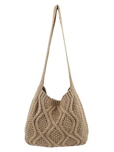 a beige knitted bag on a white background