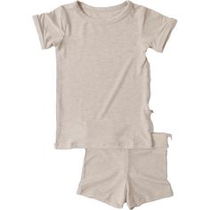 Short Sleeve Madison in Oatmeal - Coconut Pops Bedtime Routines, Cream Shorts, Traditional Fabric, Bamboo Fabric, Pajama Shorts, Short Sleeve Top, Matcha, Pajama Set, Soft Fabrics