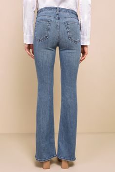 Walk away from the negative vibes with a pep in your step in the Just Black Break Away Medium Wash High-Rise Flare Jeans! Medium-weight stretch denim constructs these trendy medium-wash jeans with a high-rise silhouette, belt loops, and a classic five-pocket cut. A branded top button and hidden zip fly tops a figure-flaunting pant leg that extends into a perfectly flared hem. Fit: This garment fits true to size. Length: Floor length. Size 28 Inseam: 33.00 Front Rise: 10.75 Waist: Fitted - very f Everyday Stretch Denim Flare Jeans, Denim Blue High Rise Slim Fit Flare Jeans, High Rise Slim Fit Denim Blue Flare Jeans, Versatile Mid-rise Flare Jeans In Medium Wash, Washed Blue Stretch High Rise Flare Jeans, Mid-rise Stretch Flare Jeans In Washed Blue, Mid-rise Blue Flare Jeans For Everyday, Versatile Fitted Denim Flare Jeans, Versatile Fitted Flare Denim Jeans