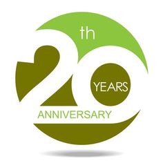 the 20th anniversary logo for twenty years, with green and white circles in the center