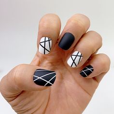 Simple Line Nail Art, Black And White Nails Short, Confirmation Nails, Sabrina Nails, French Toes, White Gel Nails, Shaped Nails, Plaid Nails, Homecoming Nails Acrylic