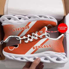 Personalized Name Cincinnati Bengals Max Soul Sneakers Running Sports Shoes For Men Women Breathable Low-top Running Shoes For Sports, Low-top Running Shoes With Air Max Cushioning For Sports, White Sneakers With Shock Absorption, White Sneakers With Shock Absorption And Breathable Fabric, Orange Mesh Running Shoes For Jogging, White Breathable Sneakers With Shock Absorption, Low-top Synthetic Running Shoes For Sports, Casual Running Shoes For Sports Events, Synthetic Low-top Running Shoes For Sports Events