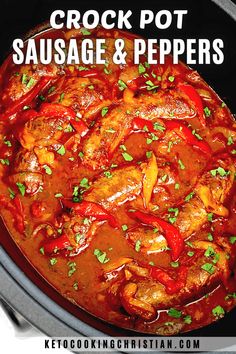 crock pot sausage and peppers in a slow cooker