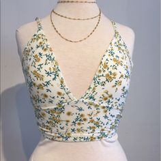 Floral Crop Top Bralette Urban Outfitters Brand New With Tags Never Worn Boho Floral Print Summer Crop Top For Brunch, Summer Floral Print Crop Top For Brunch, Summer Floral Crop Top For Brunch, Floral Print V-neck Crop Top For Beach, Summer Yellow Crop Top With Built-in Bra, Yellow Crop Top With Built-in Bra For Summer, Yellow Crop Top With Built-in Bra For Spring, Summer Floral Print Halter Neck Crop Top, Spring Triangle Top With Floral Print