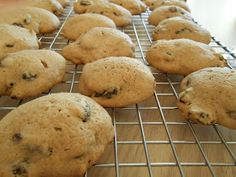 chocolate chip cookies cooling on a wire rack