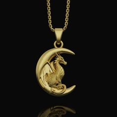 Silver Moon Dragon Necklace, Fantasy Jewelry, Crescent Charm, Mythical Creature, Dragon Jewelry, Unisex Pendant Birthday, Memorial Gift ✦ Jewelry Details ✦ • Material: 925 Sterling Silver • Pendant's Dimensions: 32x27mm • Weight: 15-16grams • Finish: Oxidized, Polished, Gold, Rose Gold • Stamp: 925 • Bail: 4mm • Ideal for daily use with an oxidized finish on 925 sterling silver, which makes details more attractive and eye-catching! • It can be made in 10K - 14K - 18K white/rose/yellow gold as well. Contact me! ✦ Shipping Details ✦ • Standard Shipping • Processing time: 2-4 business days • Delivering time: 2-5 business days • Don't forget to put a phone number on your order for courier service! 📞 • Standard Express Shipping: https://www.etsy.com/listing/920691703/express-worldwide-shipping Moon Dragon, Gold Dragon, Dragon Necklace, Mythical Creature, Dragon Jewelry, Book Jewelry, Dragon Pendant, Silver Moon, Fantasy Jewelry