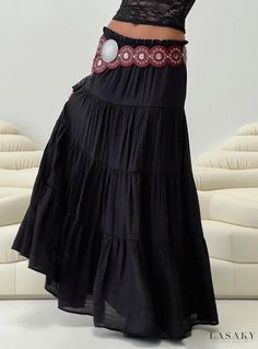 Lasaky - Classy Black Maxi Skirt Attire Long Flowy Black Skirt, Low Rise Long Skirt, Low Rise Maxi Skirt, Low Rise Skirt, Maxi Skirt Style, Pink Formal Dresses, Black Maxi Skirt, Womens Maxi Skirts, Fleece Dress