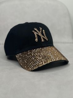 This is a Black 47' Brand clean up NY Yankees fitted hat that is hand embellished with rose gold Swarovski style crystals on the front logo and bill of cap. This hat features over 500+  Swarovski crystals.  - 100% Cotton - OSFA - Raised Embroidered Logo - 500+ rose gold Swarovski crystals individually placed by hand - Ready to ship in 1 week from San Diego, CA Yankees Fitted Hat, Bling Hat, Yankee Fitted, Yankees Baseball, Ny Yankees, 47 Brand, Fitted Hat, Black Rose, Fitted Hats