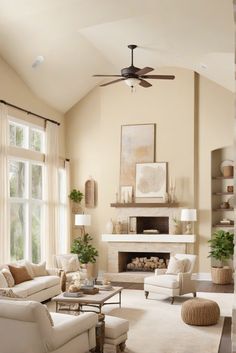 a living room filled with furniture and a fire place