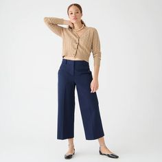 J.Crew: Sydney Wide-leg Pant In Bi-stretch Cotton For Women Style Wide Leg Pants, Extra Petite, Office Pants, Wide Leg Crop Pants, Cropped Wide Leg Pants, Jcrew Collection, Wide Leg Dress Pants, Cool Office, Wide Leg Cropped Pants