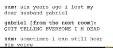 the text is written in black and white on a piece of paper that says, i'm dead sam six years ago lost my dear husband