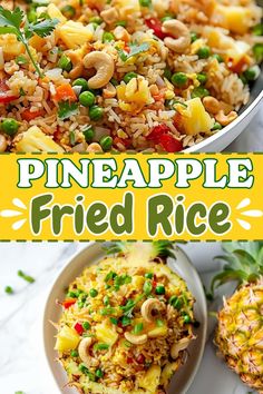 pineapple fried rice in a bowl and on a plate