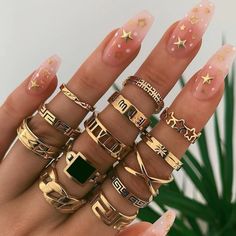 Inside Diameter: 17mm - 19mm Ring Sets Boho, Boho Crystal, Knuckle Ring, Ringe Gold, Hand Ring, Ring Fashion, Knuckle Rings, Gold Ring Sets, Bohemian Rings