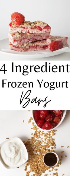 four ingredient frozen yogurt bars with strawberries on top