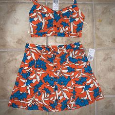 F21 Summer Skirt Set! Never Worn! Trendy Orange Mini Skirt For Summer, Trendy Orange Summer Mini Skirt, Orange Mini Skirt For Summer Day Out, Trendy Orange Summer Skirt, Casual Orange Mini Skirt For Day Out, Casual Orange Mini Skirt For Vacation, Casual Forever 21 Skirt For Vacation, Casual Orange Floral Print Skirt, Casual Orange Skirt For Vacation