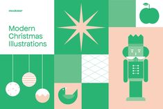 modern christmas illustrations are featured in this green, pink and white graphic art workbook