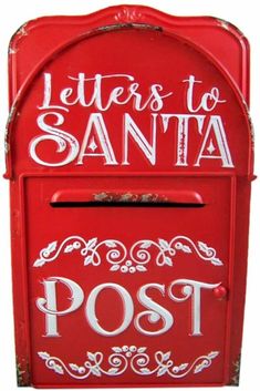 a red mailbox with the words letters to santa written on it