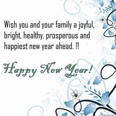 a happy new year greeting card with blue flowers