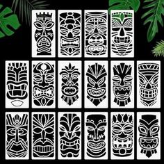 Tiki Pattern Design, Tiki Totem Diy, Tiki Boxes Diy, Tiki Faces Template, Diy Tiki Decorations, Wood Carving Patterns Templates, Tiki Pattern, Totem Tiki, Beer Salt