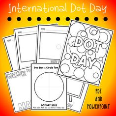 the international dot day activity book with four different pictures and text on top of it