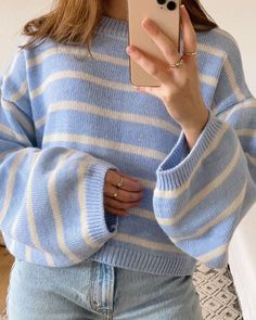 Stripe Knit Sweater, Mode Inspo, Cute Simple Outfits, Striped Knit, Cute Casual Outfits, Blue Sweaters, Worth It, Simple Outfits, Classy Outfits