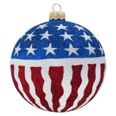 a red, white and blue ornament with the american flag painted on it