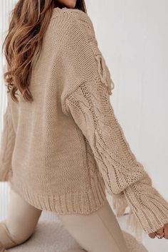 Features: Cable-knit Stretch: Slightly stretchy Material composition: 100% acrylic Care instructions: Machine wash cold. Tumble dry low. Imported Product measurements:S:Bust 40.94 in, Sleeve Length 18.50 in, Top Length 23.62 inM:Bust 43.31 in, Sleeve Length 18.50 in, Top Length 24.41 inL:Bust 45.67 in, Sleeve Length 18.50 in, Top Length 25.20 inXL:Bust 48.82 in, Sleeve Length 18.50 in, Top Length 25.98 in Plain Sweaters, Camel Sweaters, Round Neck Sweater, Round Neck Sweaters, Brunei, Simple Dresses, Winter Wardrobe, Stretchy Material, Long Sleeve Sweater